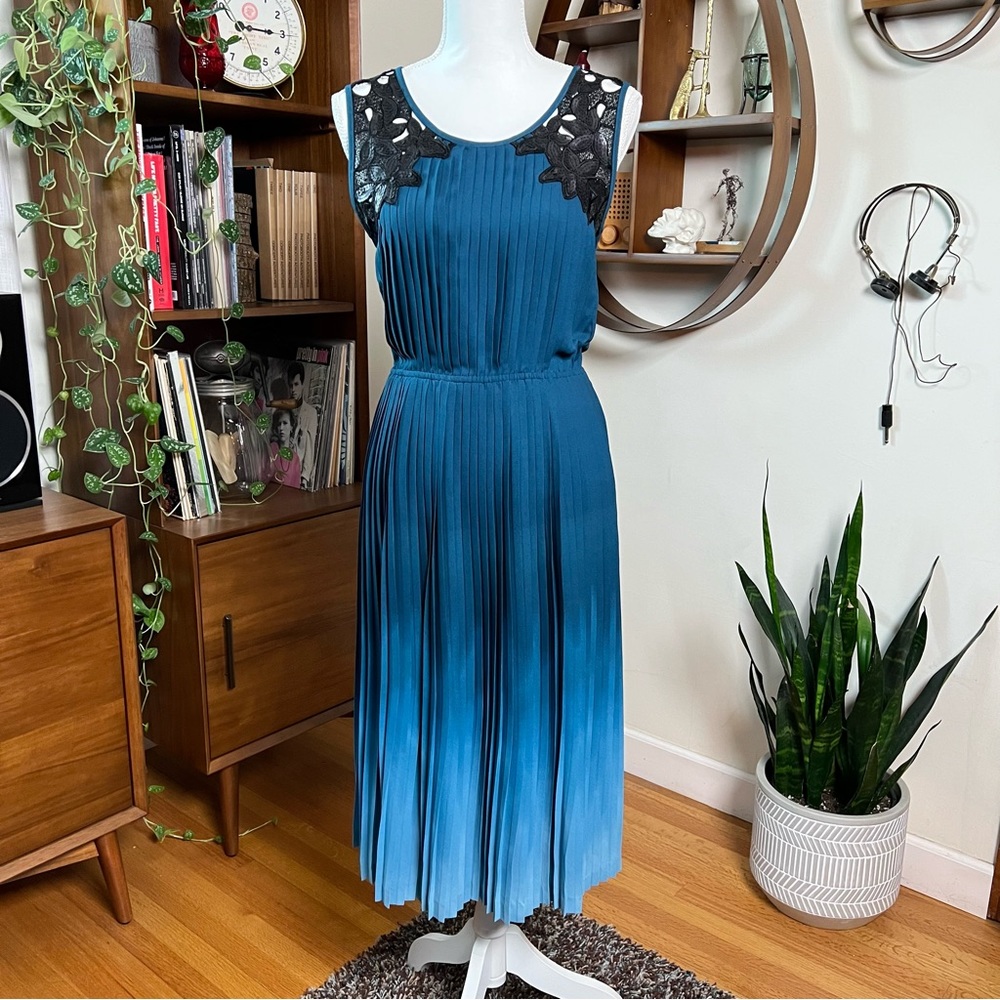 Gorgeous Blue Ombré Dress with Unique Black Floral Sequence Neckline!!